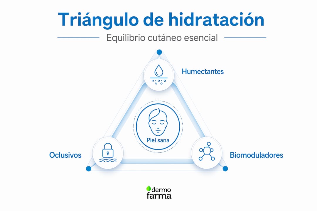 Infografía que revela el triángulo esencial de la hidratación para una piel saludable