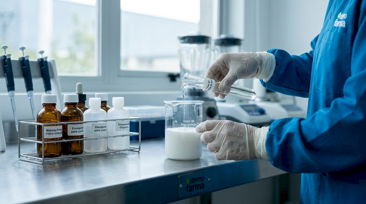 Técnicos manipulando ingredientes solares en un laboratorio
