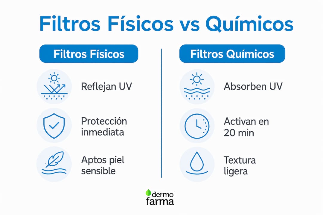 Infografía sobre las diferencias entre protectores solares físicos y químicos