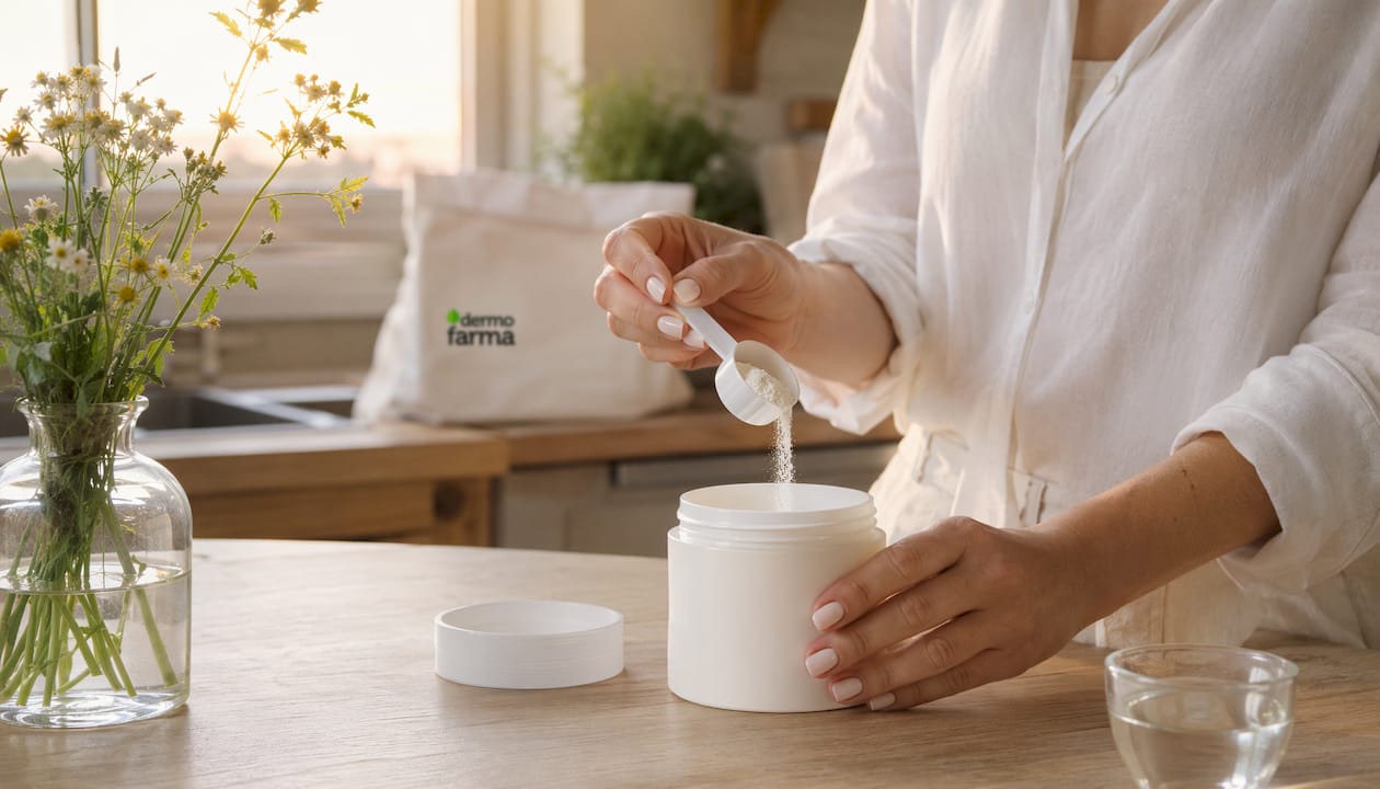 Manos aplicando una crema con péptidos sobre la piel