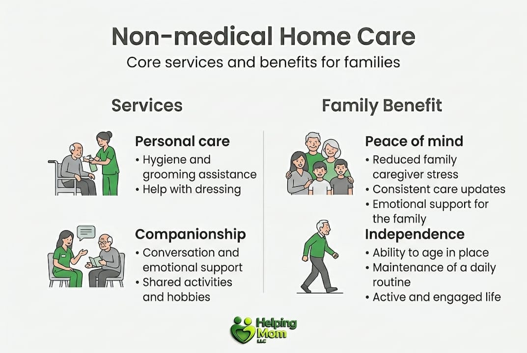 Infographic with home care services and family benefits