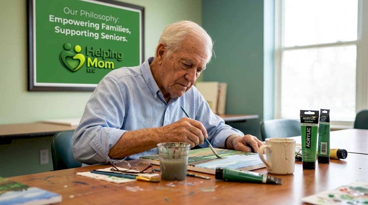 Senior painting at adult day care center