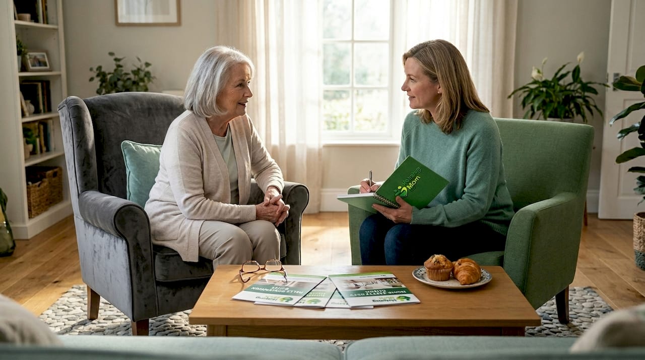 Older woman and daughter discuss home care options