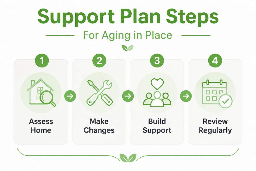 Infographic showing steps for aging in place support plan