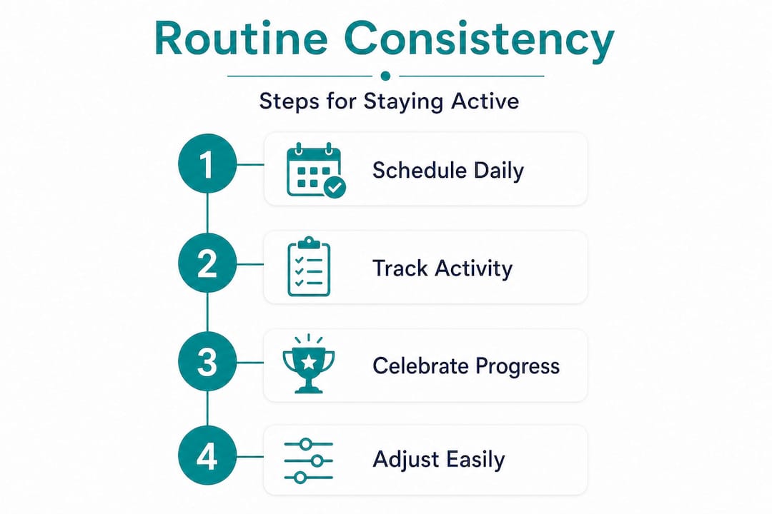 Infographic showing steps to consistent activity routine