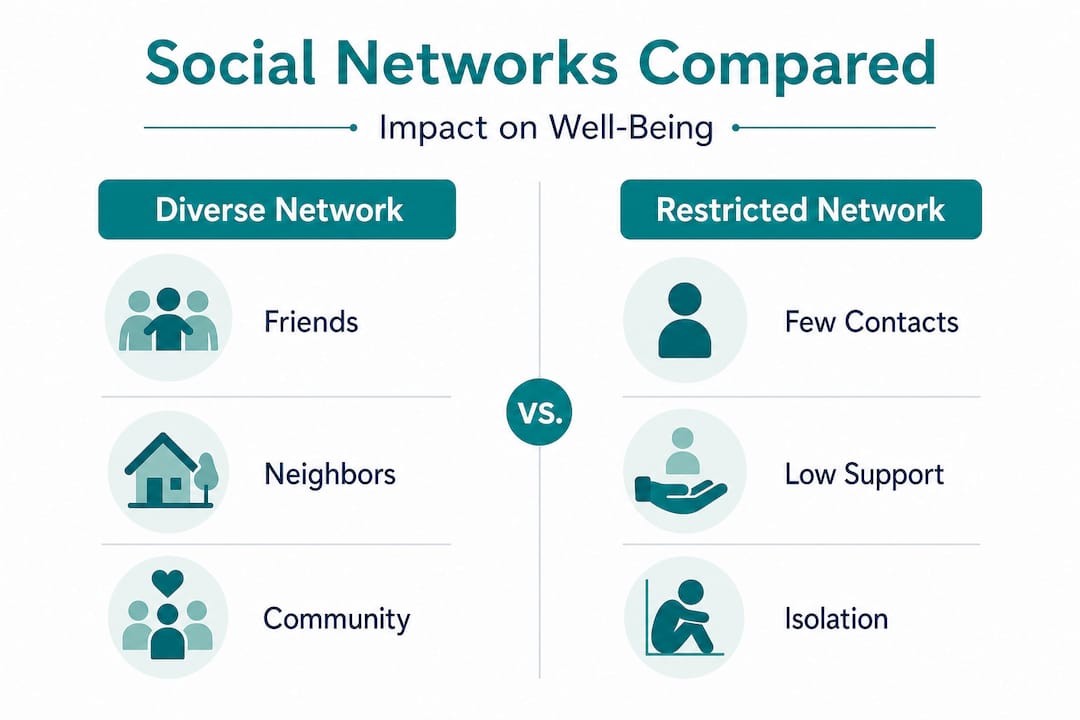 Infographic comparing diverse and restricted social networks