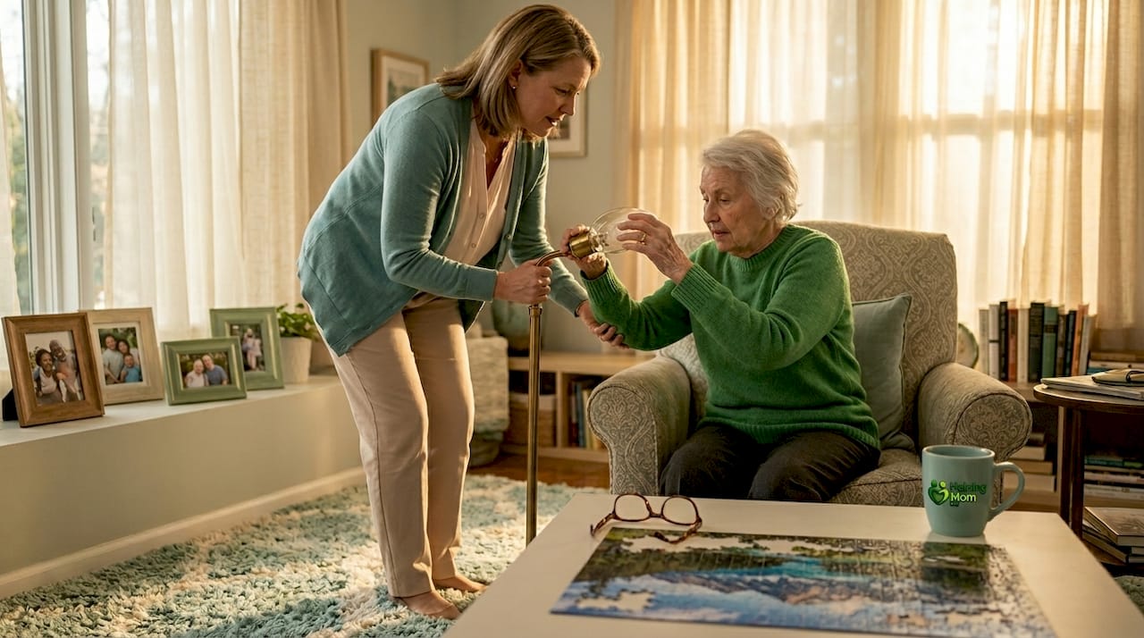 Daughter helping senior mother adjust living space