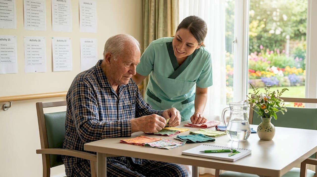 Resident and nurse memory care activity moment