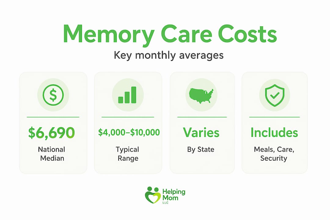 Infographic with memory care monthly cost stats