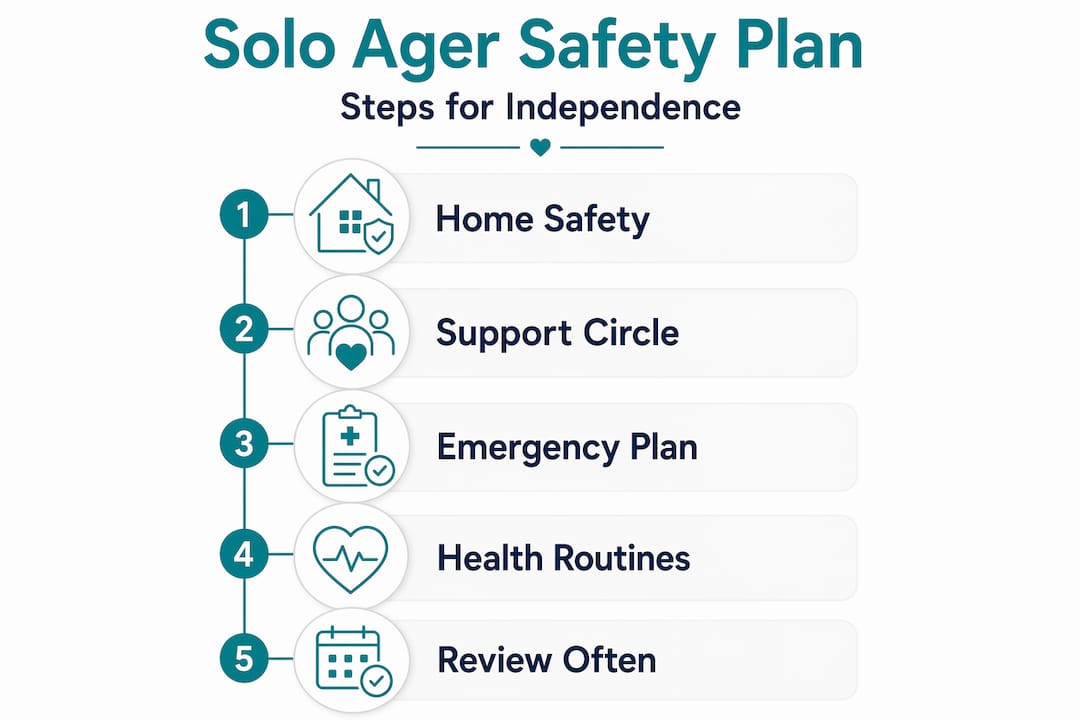 Infographic outlining solo ager safety plan steps