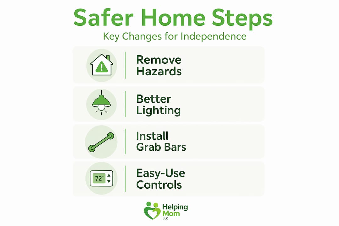 Infographic showing step-by-step safer home modifications for seniors