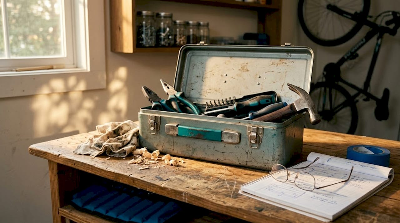 Ergonomic tools in well-used home toolbox