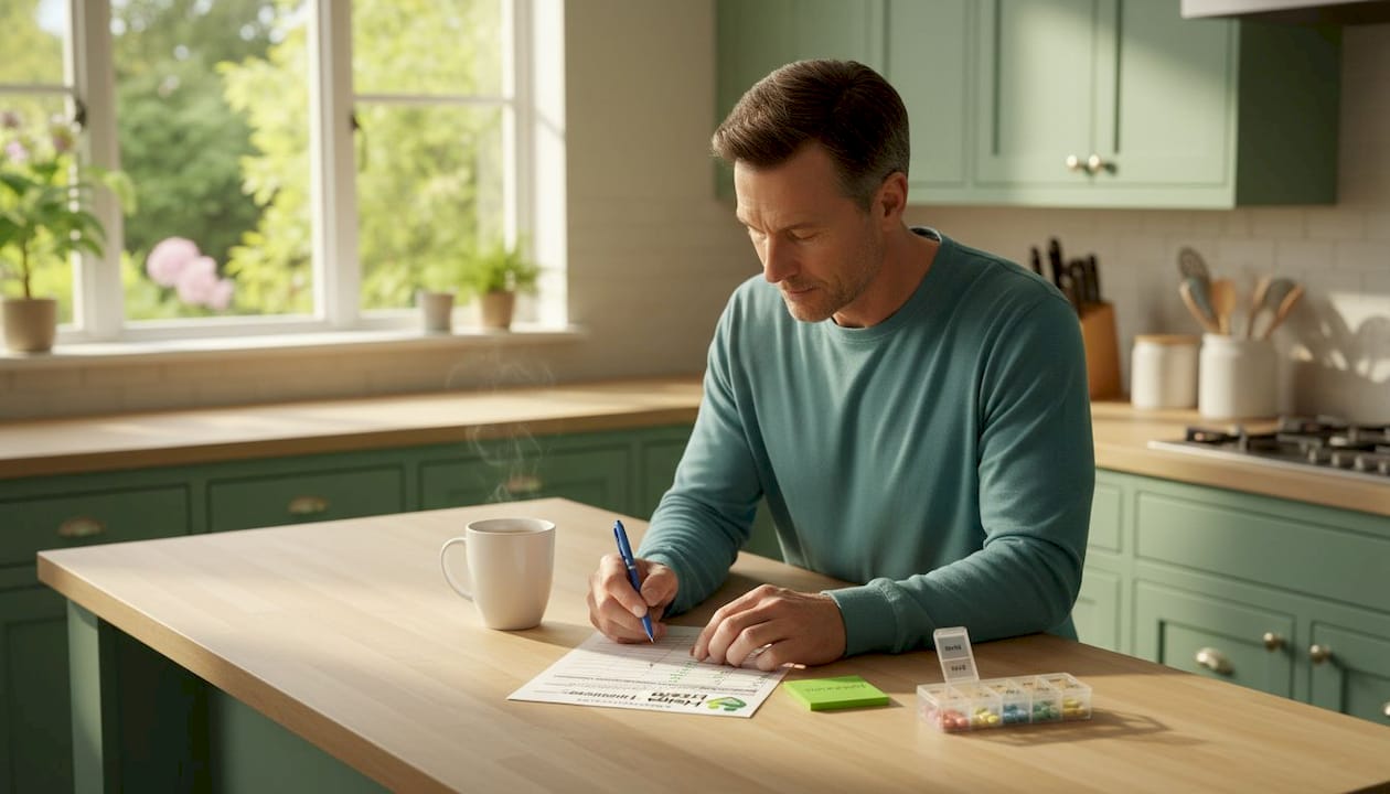 Caregiver updating daily schedule at home