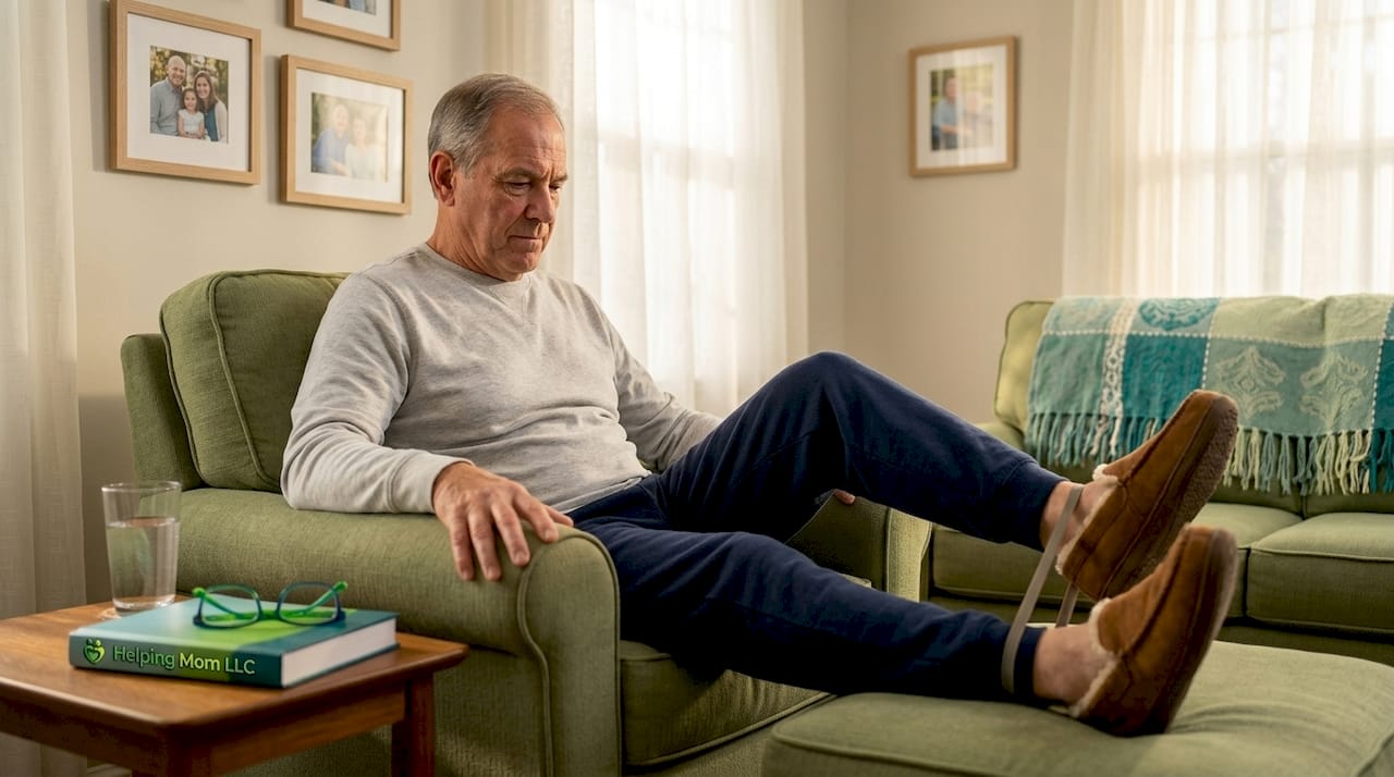 Older man doing chair exercises in living room