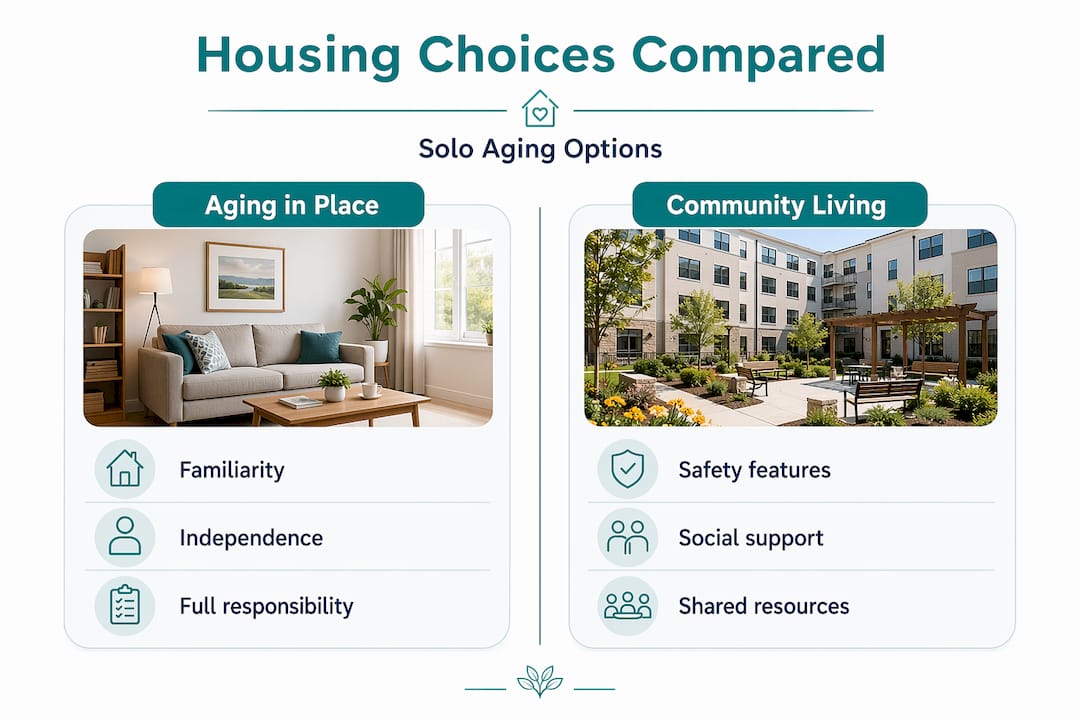 Infographic comparing housing choices for solo agers