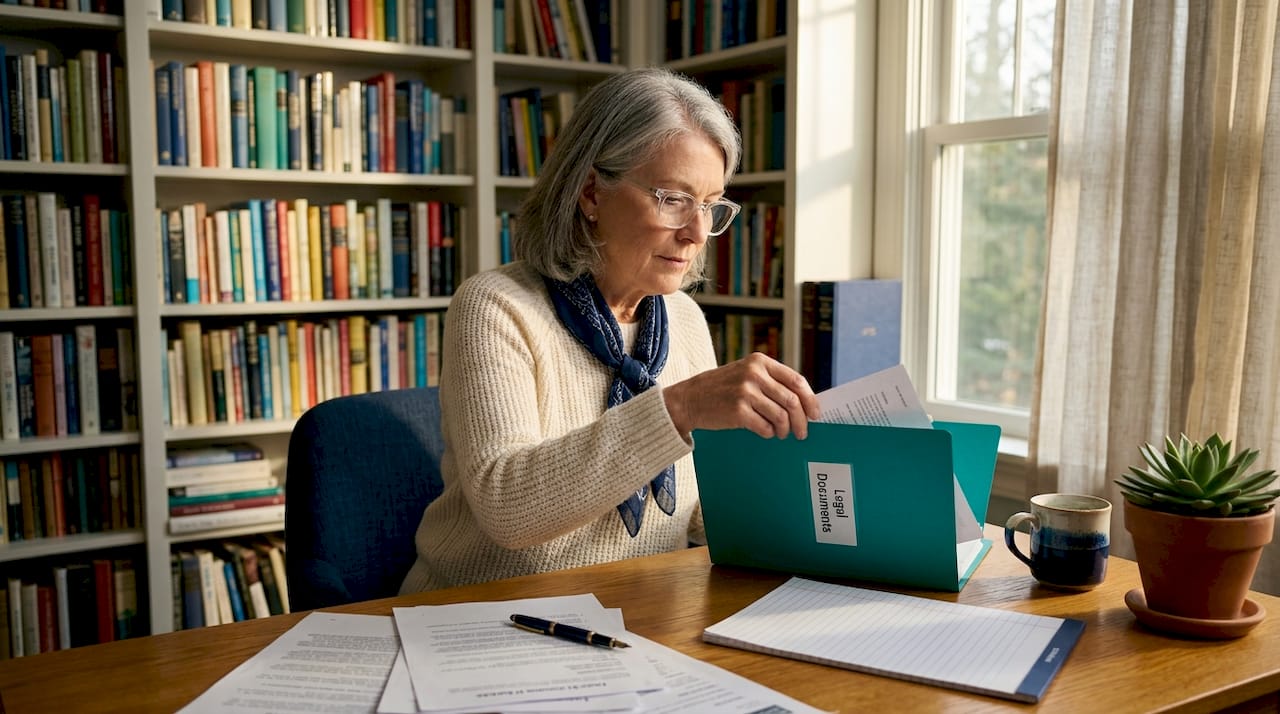 Older woman organizing end-of-life documents