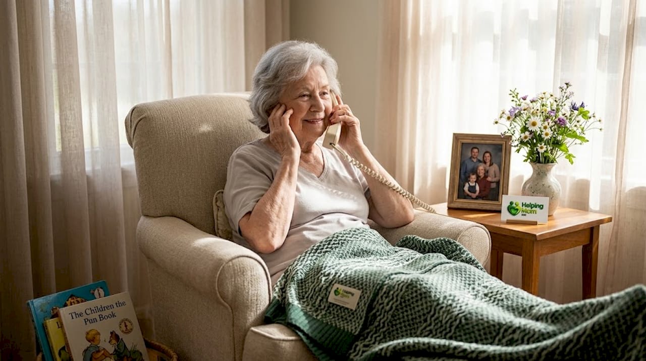 Elderly parent connecting via phone at home