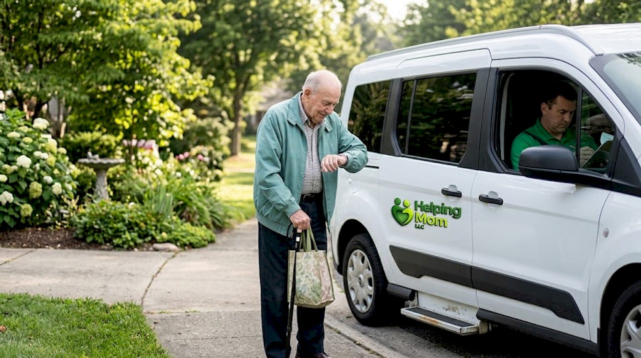 Senior waiting for community shuttle ride