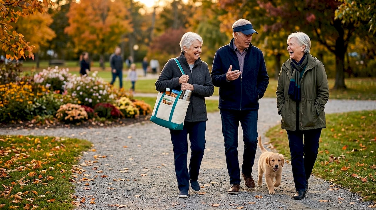 Group of seniors walking in park