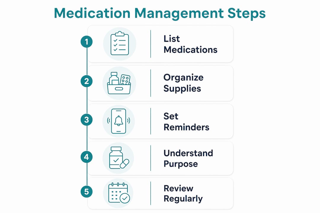 Infographic illustrating medication management steps