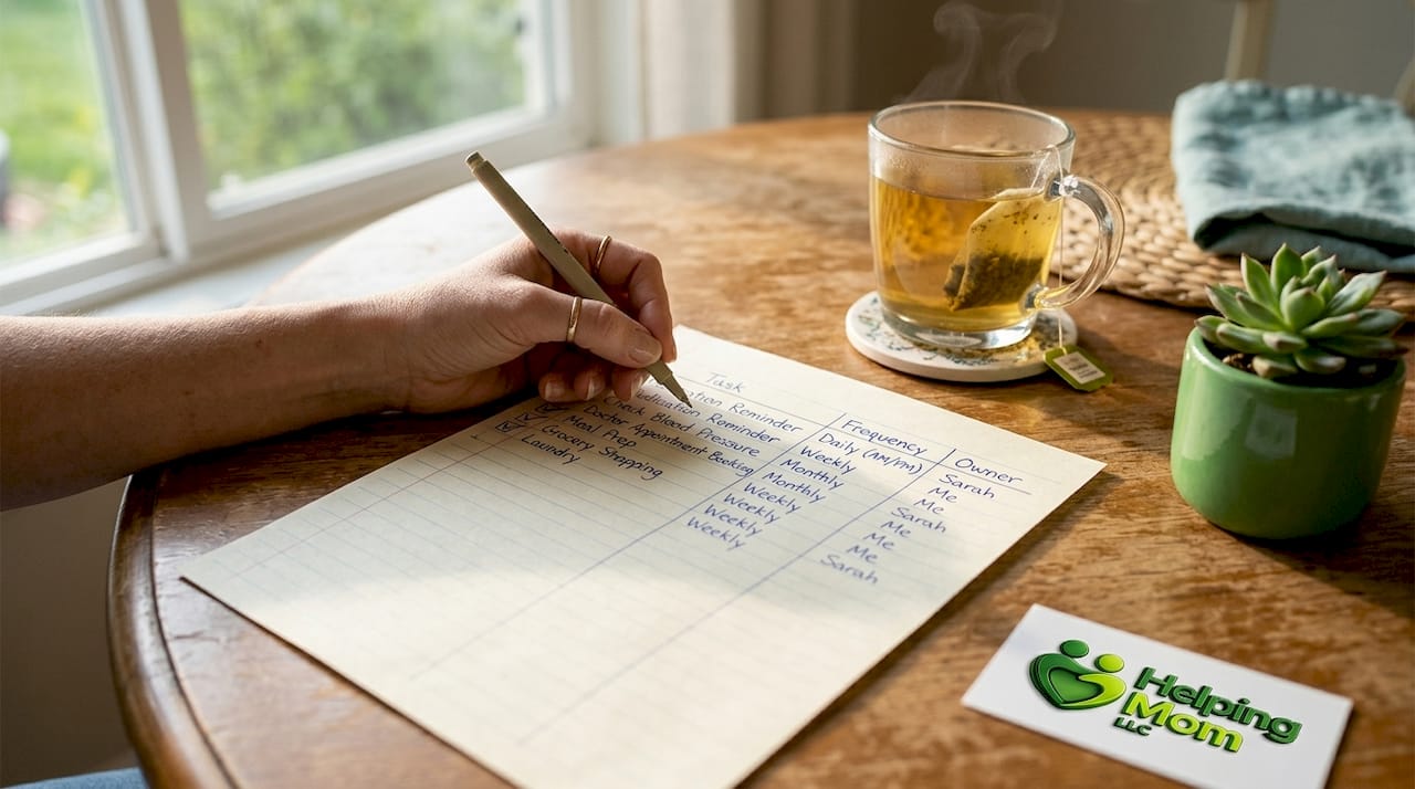 Hand checking caregiving task spreadsheet