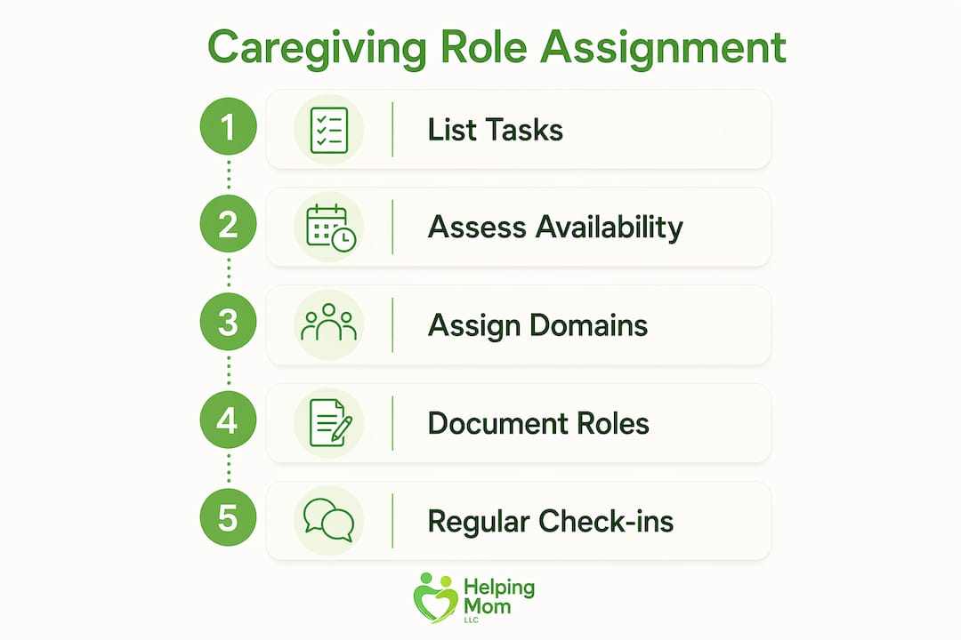 Infographic of caregiving role assignment steps