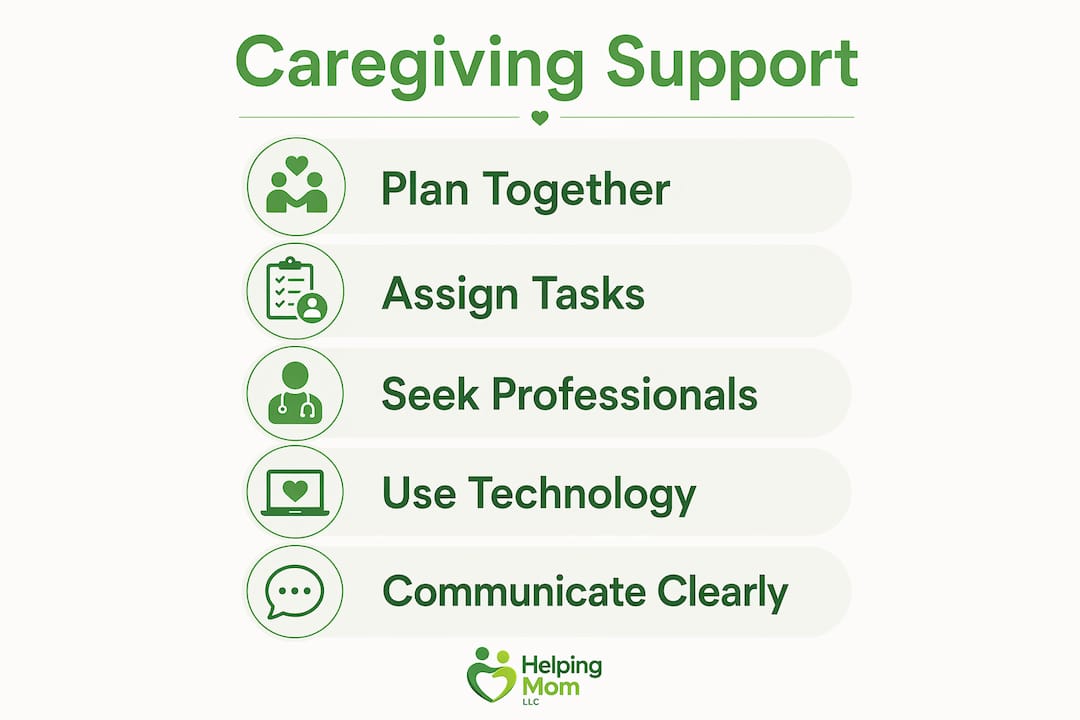 Infographic showing caregiving support steps