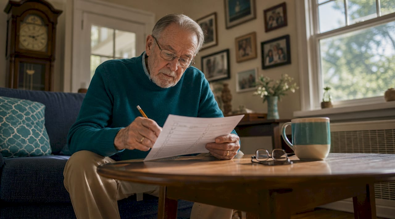 Elderly man reviewing home safety checklist