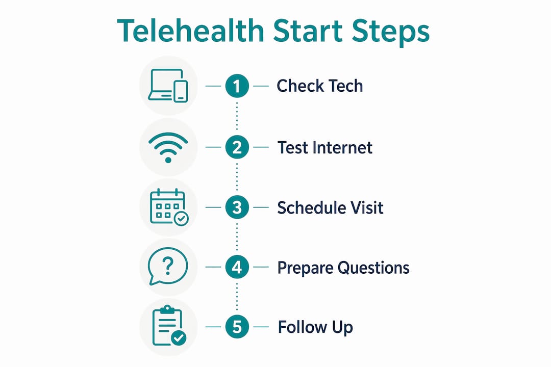 Infographic showing steps to start with telehealth