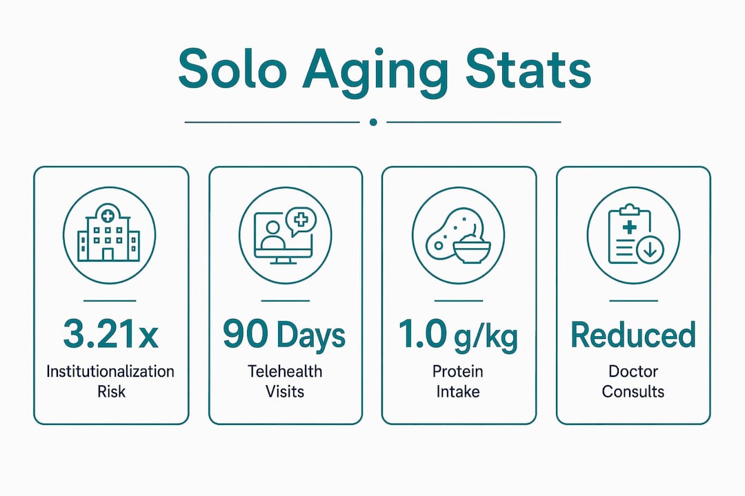 Infographic showing key health statistics for older adults living alone