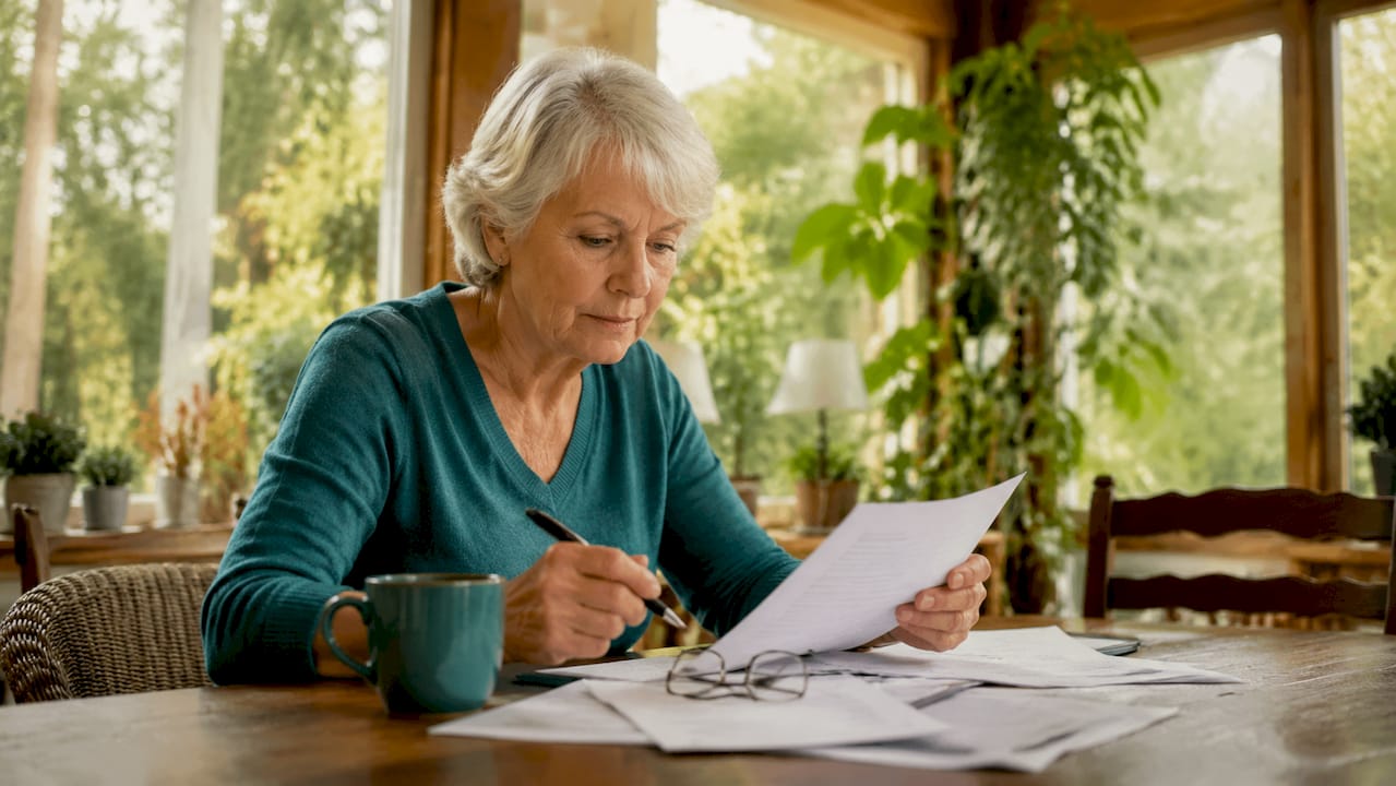 Solo ager reviewing elder planning documents at home