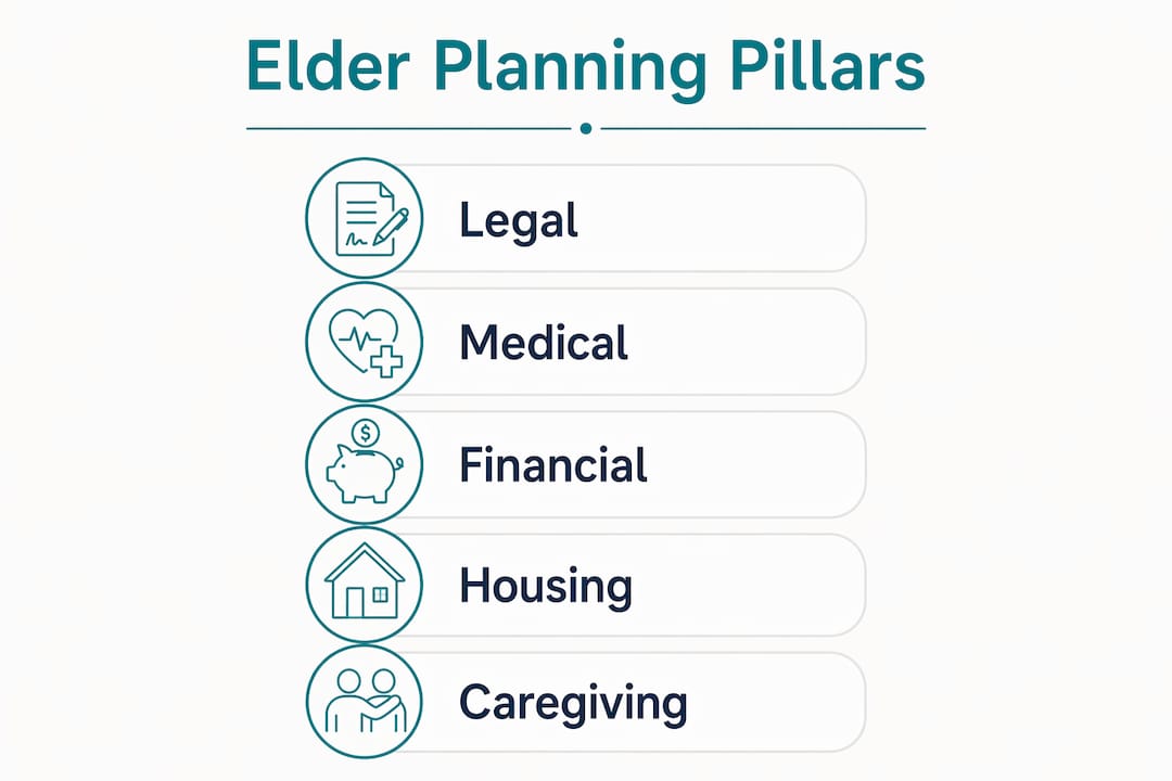 Infographic illustrating five pillars of elder planning