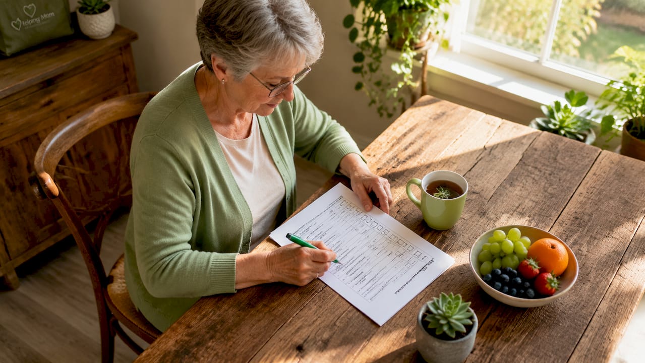Senior woman reviewing driving safety checklist