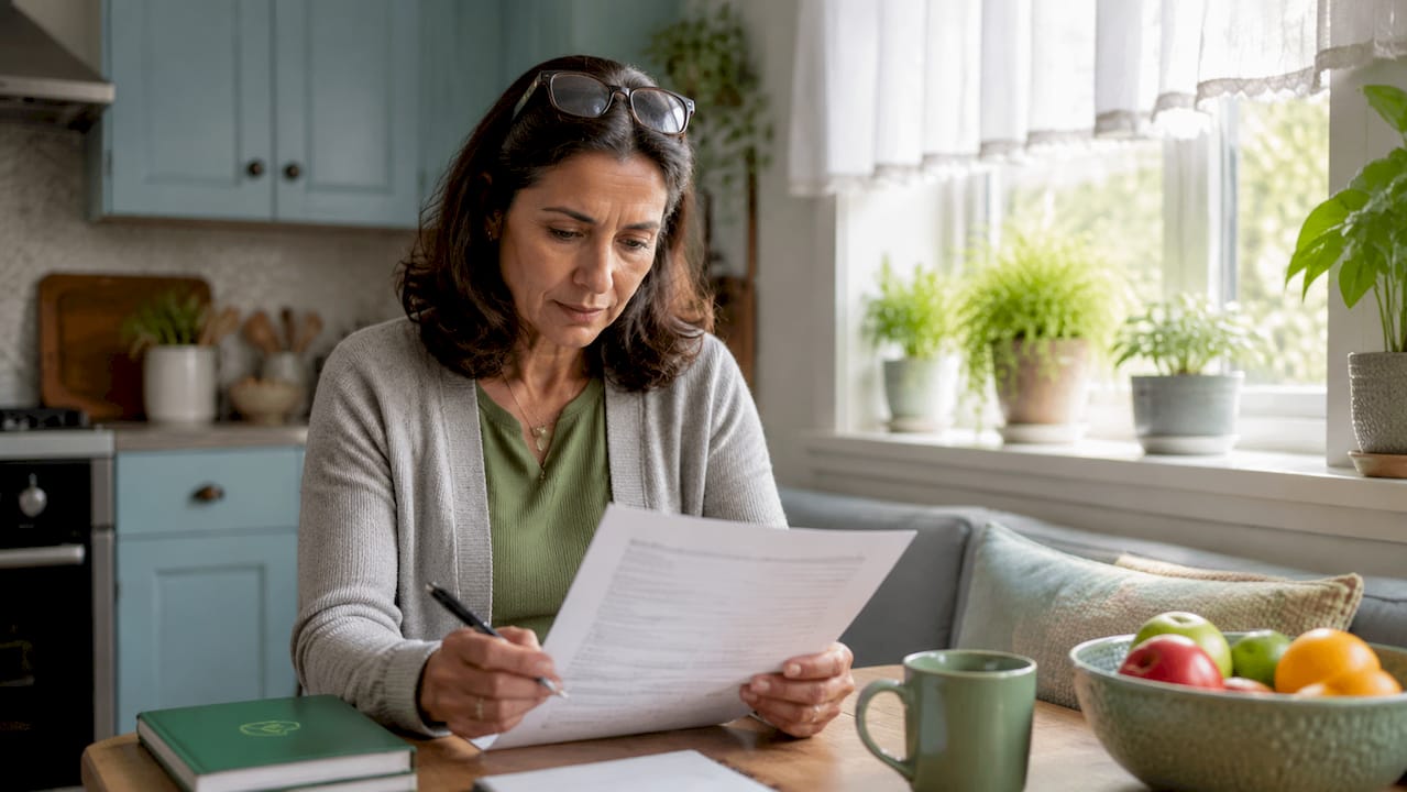 Adult daughter reviewing elderly parent's safety checklist