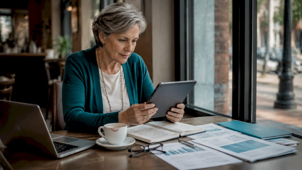 Solo ager reviewing retirement plan at home