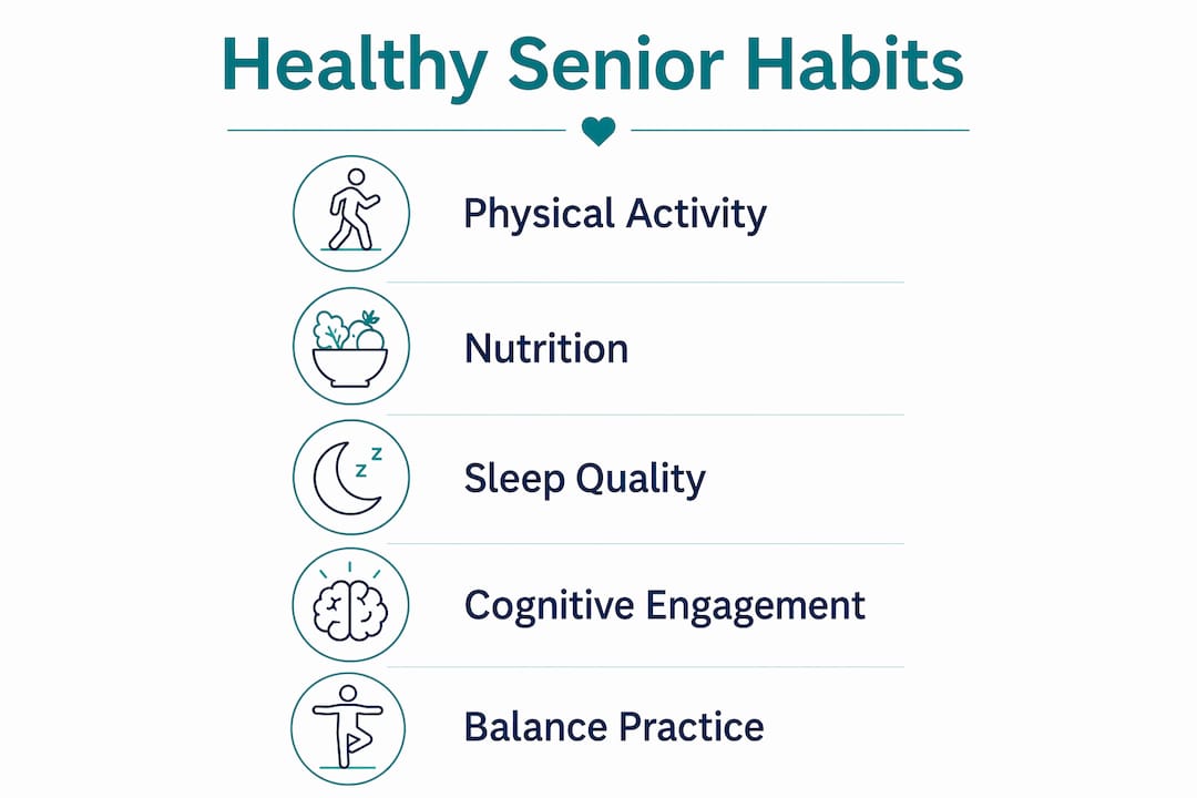 Infographic showing key healthy habits for seniors