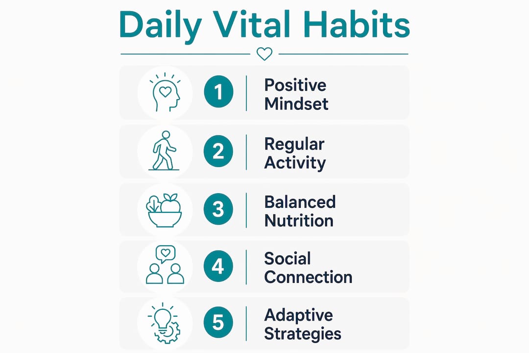 Infographic outlining daily habits for aging confidently