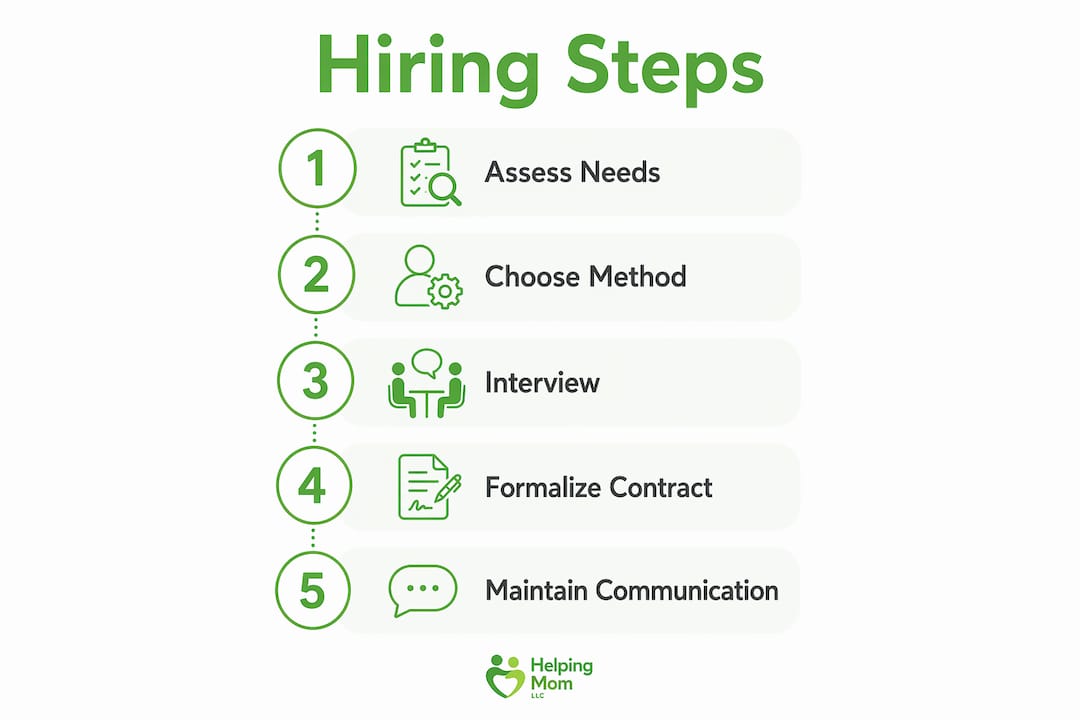Infographic outlining five hiring steps for in-home care