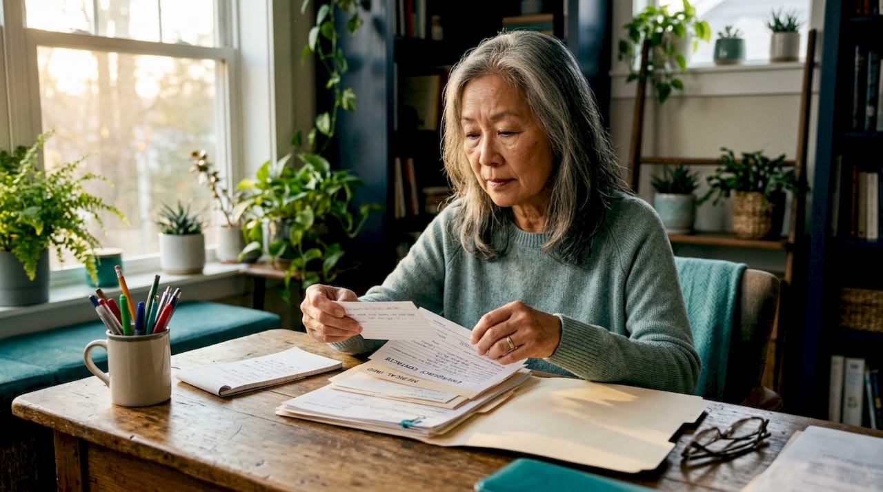 Older woman organizing important documents