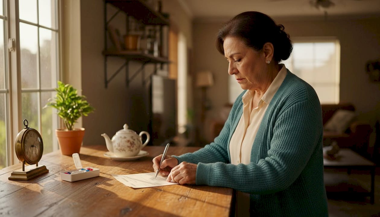 Senior woman completing lifestyle assessment form