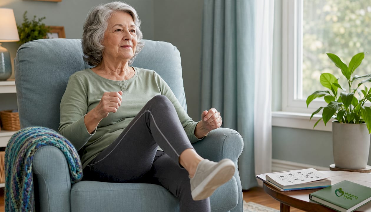 Elderly woman doing seated marching exercise