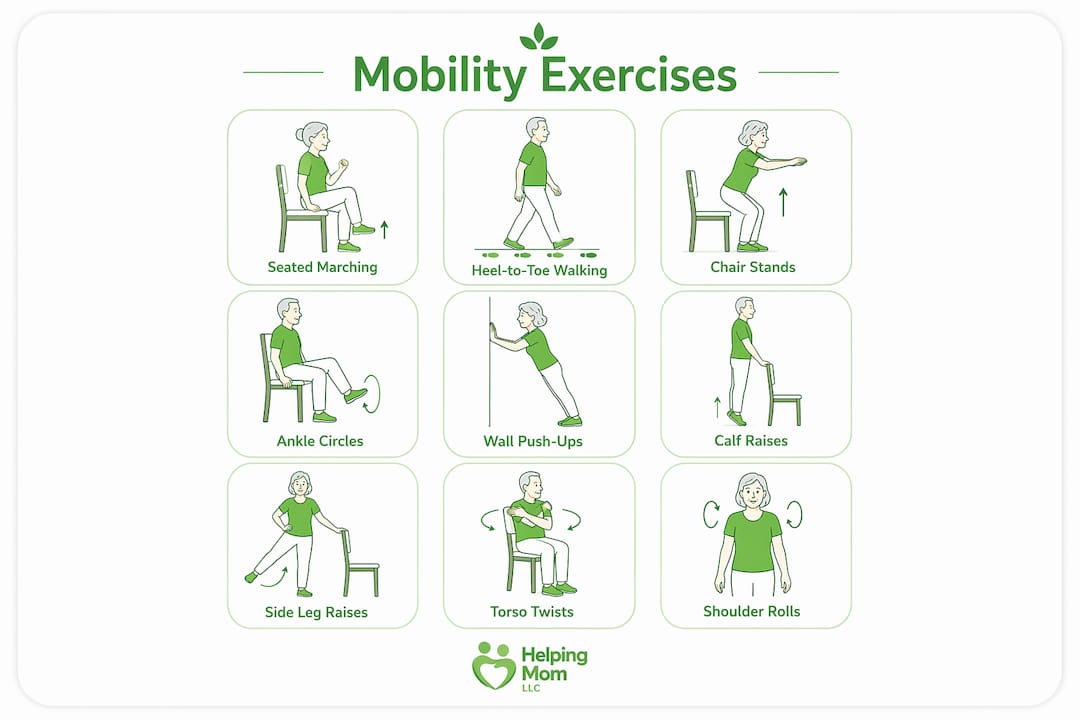 Infographic listing home mobility exercises