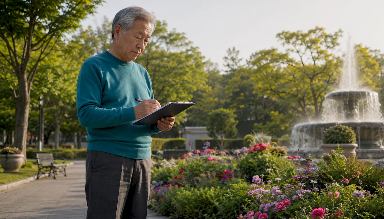 Senior man checking home while assessing housing options