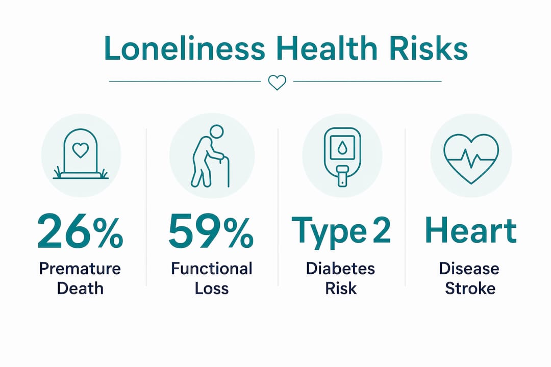 Infographic showing health risks linked to loneliness