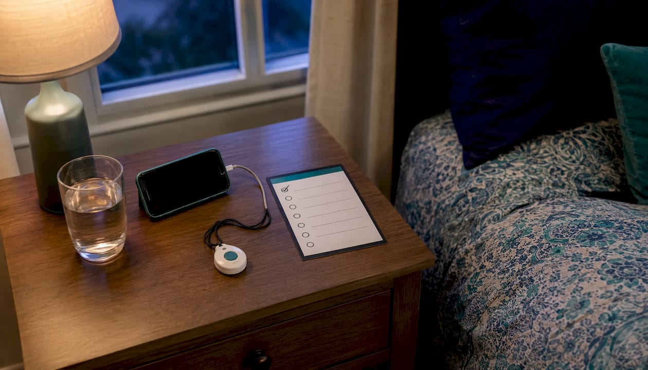 Organized bedside table with safety essentials