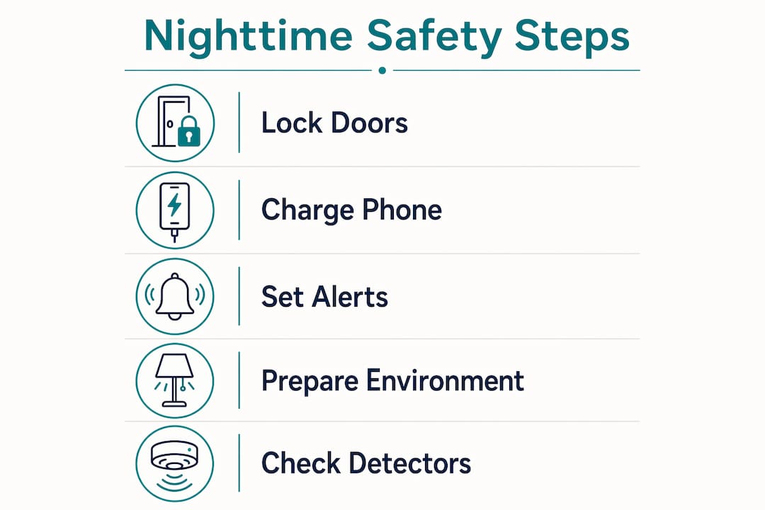 Infographic showing 5 key nighttime safety steps