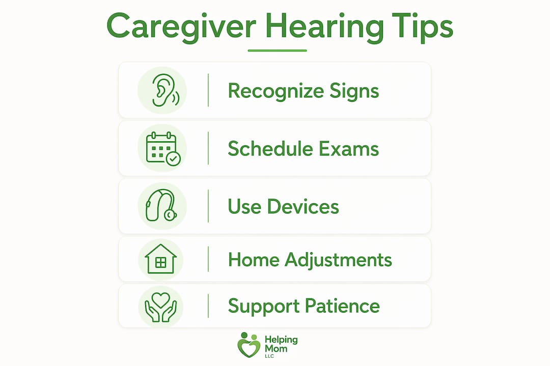 Infographic outlining caregiving tips for hearing loss