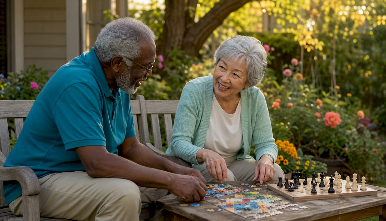 Elderly roommates enjoying shared living space