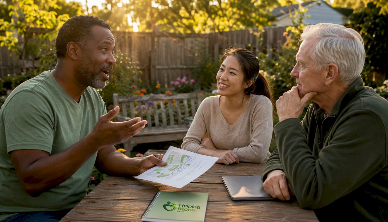 Adult child coordinating neighborhood support group