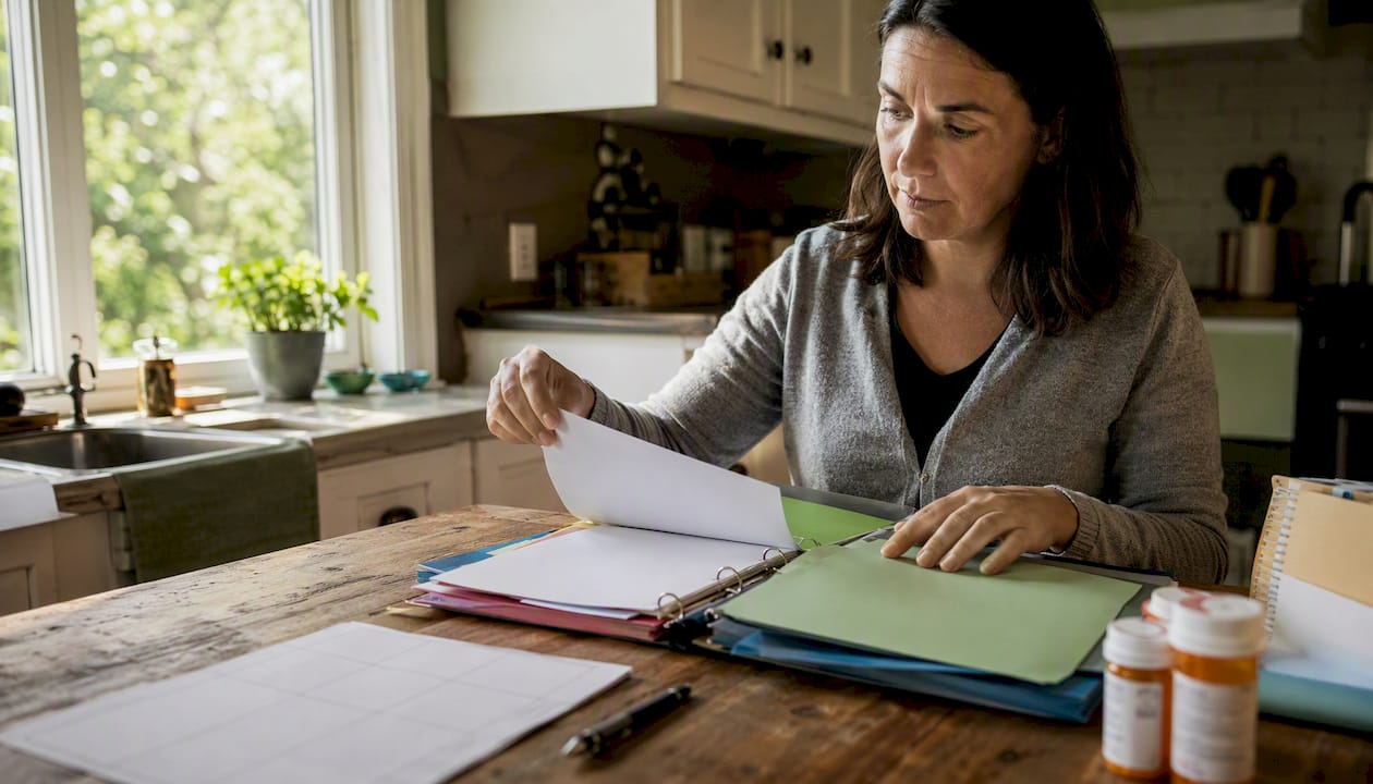 Medical binder with blank folders on table